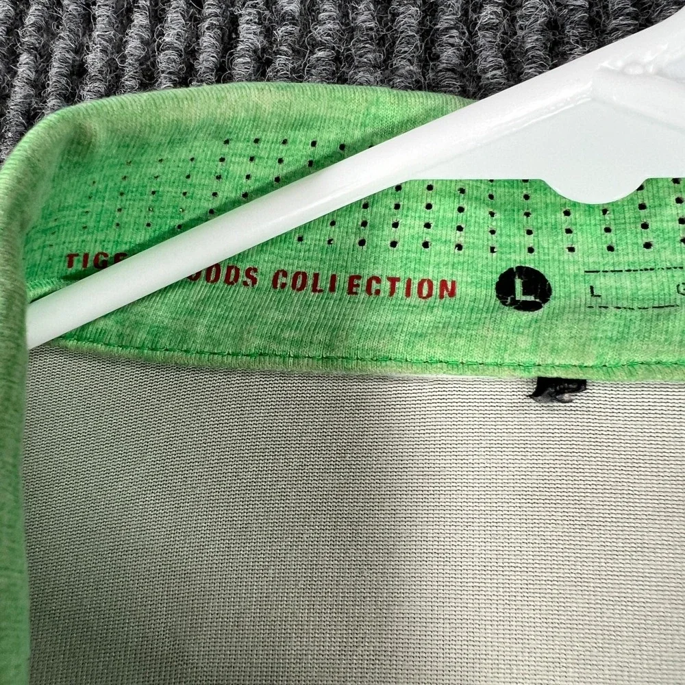 Nike‎ Tiger Woods Polo Mens Large Green Striped Short Sleeve Golf Outdoor